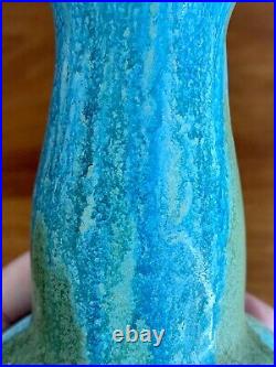Vintage Signed Mid Century Modern Vase Blue Green Volcanic Lava Drip Glaze 1960