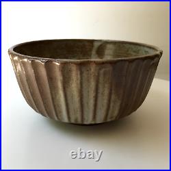 Vintage Signed Studio Pottery Ceramic Bowl Earth Tones Organic Ribbed Sides 7.25