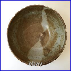 Vintage Signed Studio Pottery Ceramic Bowl Earth Tones Organic Ribbed Sides 7.25