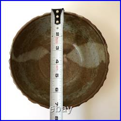 Vintage Signed Studio Pottery Ceramic Bowl Earth Tones Organic Ribbed Sides 7.25