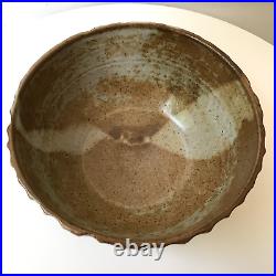 Vintage Signed Studio Pottery Ceramic Bowl Earth Tones Organic Ribbed Sides 7.25