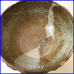 Vintage Signed Studio Pottery Ceramic Bowl Earth Tones Organic Ribbed Sides 7.25