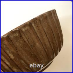 Vintage Signed Studio Pottery Ceramic Bowl Earth Tones Organic Ribbed Sides 7.25