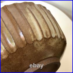 Vintage Signed Studio Pottery Ceramic Bowl Earth Tones Organic Ribbed Sides 7.25