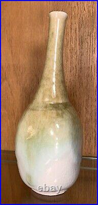 Vintage Studio Art Bud Vase Green Heavy Drip Crackle Glaze Pottery 8 Marked