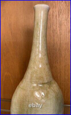 Vintage Studio Art Bud Vase Green Heavy Drip Crackle Glaze Pottery 8 Marked