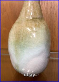 Vintage Studio Art Bud Vase Green Heavy Drip Crackle Glaze Pottery 8 Marked