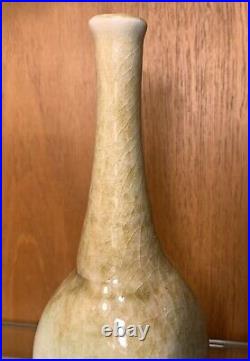 Vintage Studio Art Bud Vase Green Heavy Drip Crackle Glaze Pottery 8 Marked