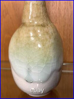 Vintage Studio Art Bud Vase Green Heavy Drip Crackle Glaze Pottery 8 Marked