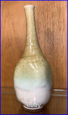 Vintage Studio Art Bud Vase Green Heavy Drip Crackle Glaze Pottery 8 Marked