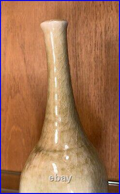 Vintage Studio Art Bud Vase Green Heavy Drip Crackle Glaze Pottery 8 Marked