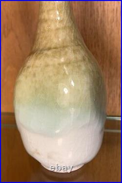Vintage Studio Art Bud Vase Green Heavy Drip Crackle Glaze Pottery 8 Marked