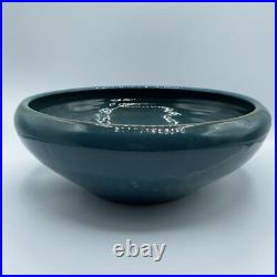 Vintage Studio Art Pottery Green Tiel Glaze Shallow Planter Bowl 11 Wide Signed