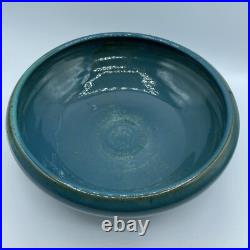 Vintage Studio Art Pottery Green Tiel Glaze Shallow Planter Bowl 11 Wide Signed