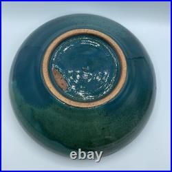 Vintage Studio Art Pottery Green Tiel Glaze Shallow Planter Bowl 11 Wide Signed