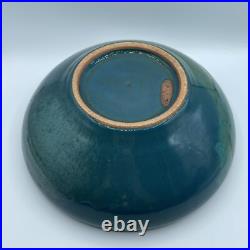 Vintage Studio Art Pottery Green Tiel Glaze Shallow Planter Bowl 11 Wide Signed