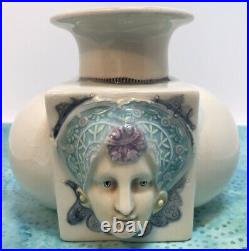 Vintage Tacoma Art Pottery David Keyes Vase Women's Faces Steampunk Art Nouveau