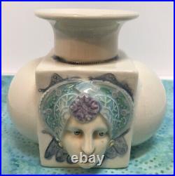 Vintage Tacoma Art Pottery David Keyes Vase Women's Faces Steampunk Art Nouveau