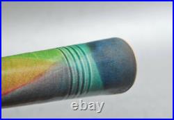 Vintage Tapered Art Pottery Vase Metallic Rim 12 Signed