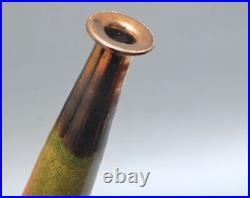 Vintage Tapered Art Pottery Vase Metallic Rim 12 Signed