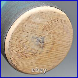 Vintage Tapered Art Pottery Vase Metallic Rim 12 Signed