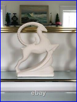 Vintage Textured Royal Haeger Pottery Gazelle Ram Art Deco Ceramic Sculpture