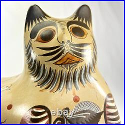 Vintage Tonala Artisan Cat Folk Art Burnished Pottery Ceramic Mexican Very Large