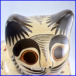 Vintage Tonala Artisan Cat Folk Art Burnished Pottery Ceramic Mexican Very Large