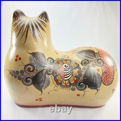 Vintage Tonala Artisan Cat Folk Art Burnished Pottery Ceramic Mexican Very Large