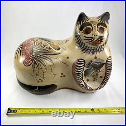 Vintage Tonala Artisan Cat Folk Art Burnished Pottery Ceramic Mexican Very Large