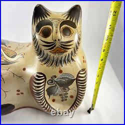 Vintage Tonala Artisan Cat Folk Art Burnished Pottery Ceramic Mexican Very Large