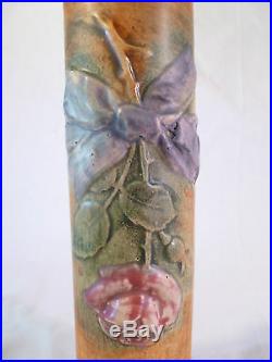 Vintage Weller Woodcraft Flemish Rose in a Ribbon Rustic Floral Art Pottery Vase