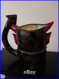 Vintage large Devil Pitcher ceramic porcelain satanic toby mug art pottery vase