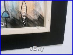 Vintage mid-century HARRIS STRONG TILE ART framed MODERNIST abstract XLNT no rsv