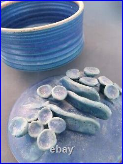 Vintsge Art Pottery blue jar, 8.25 inches