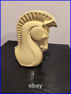 Vtg 1950's MID Century Modernist Chartreuse Art Pottery Horse Head Ceramic Vase
