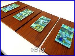 Vtg 4 HARRIS STRONG CERAMIC PAINTED ABSTRACT WALL ART TILES WALNUT MCM Pottery