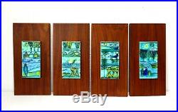 Vtg 4 HARRIS STRONG CERAMIC PAINTED ABSTRACT WALL ART TILES WALNUT MCM Pottery