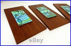 Vtg 4 HARRIS STRONG CERAMIC PAINTED ABSTRACT WALL ART TILES WALNUT MCM Pottery