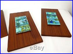 Vtg 4 HARRIS STRONG CERAMIC PAINTED ABSTRACT WALL ART TILES WALNUT MCM Pottery