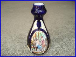 Vtg Art Pottery Vase Cobalt Blue with Female Women Figures Gilt 9 Ceramic Painted