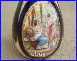Vtg Art Pottery Vase Cobalt Blue with Female Women Figures Gilt 9 Ceramic Painted