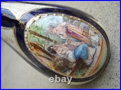 Vtg Art Pottery Vase Cobalt Blue with Female Women Figures Gilt 9 Ceramic Painted