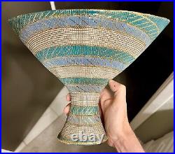 Vtg Bitossi Aldo Londi Seta Italian Mid Century Art Pottery Bowl Teal Blue Gold