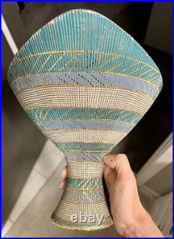 Vtg Bitossi Aldo Londi Seta Italian Mid Century Art Pottery Bowl Teal Blue Gold