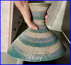 Vtg Bitossi Aldo Londi Seta Italian Mid Century Art Pottery Bowl Teal Blue Gold