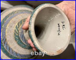 Vtg Bitossi Aldo Londi Seta Italian Mid Century Art Pottery Bowl Teal Blue Gold
