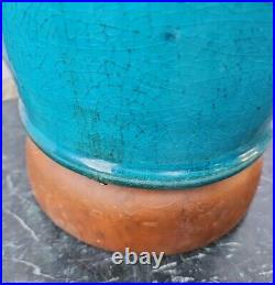 Vtg Double Handled Table Lamp Art Pottery Turquiose Blue Ceramic 28 Urn Trophy