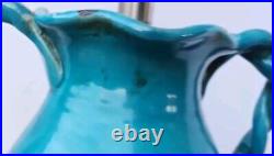 Vtg Double Handled Table Lamp Art Pottery Turquiose Blue Ceramic 28 Urn Trophy