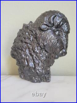 Vtg Faux Bronze Black Art Pottery Ceramic American Buffalo Bison Bust & Baby